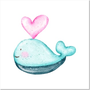 lovely whale in the ocean Posters and Art